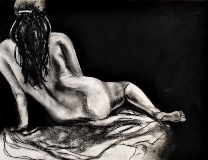Charcoal drawing of a reclining figure